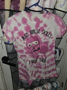 Source Unknown Pink Tie-Dye "Mad Ninja Skills" Graphic Tee